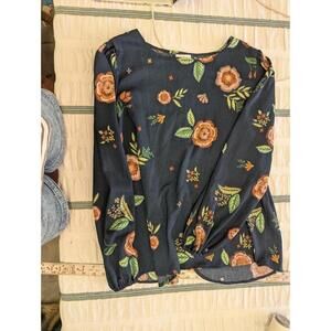 LuLaRoe Tunic Top M Floral Teal Blue Ruffle Buttons On Back
